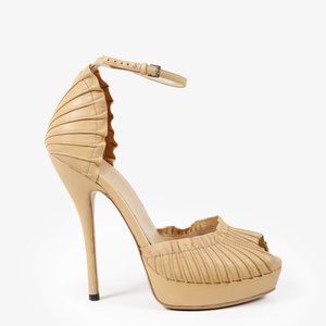 Gucci Beige Leather Taryn Peep Toe Platform Pumps